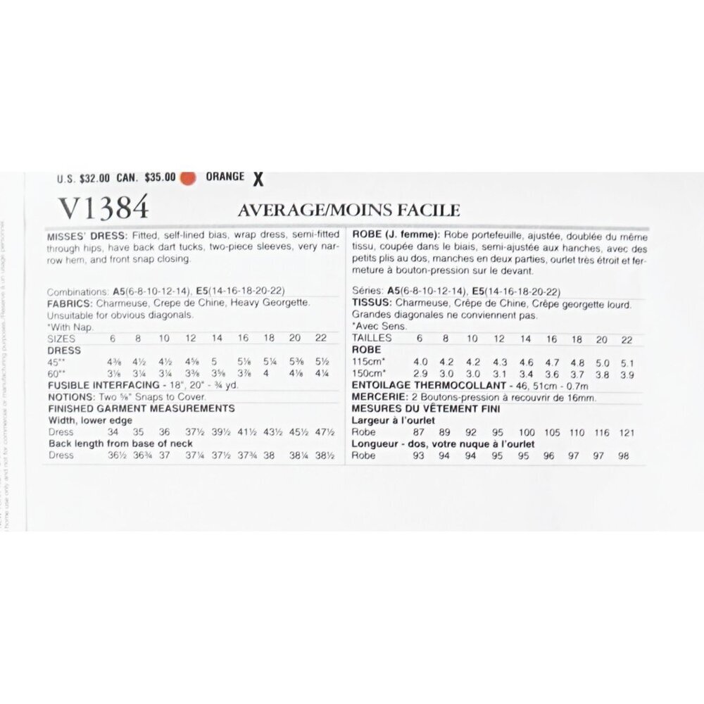 Vogue Sewing Pattern V1384 Misses' Dress Donna Karan Collection Size 6 8 10 12 1 - Picture 4 of 4